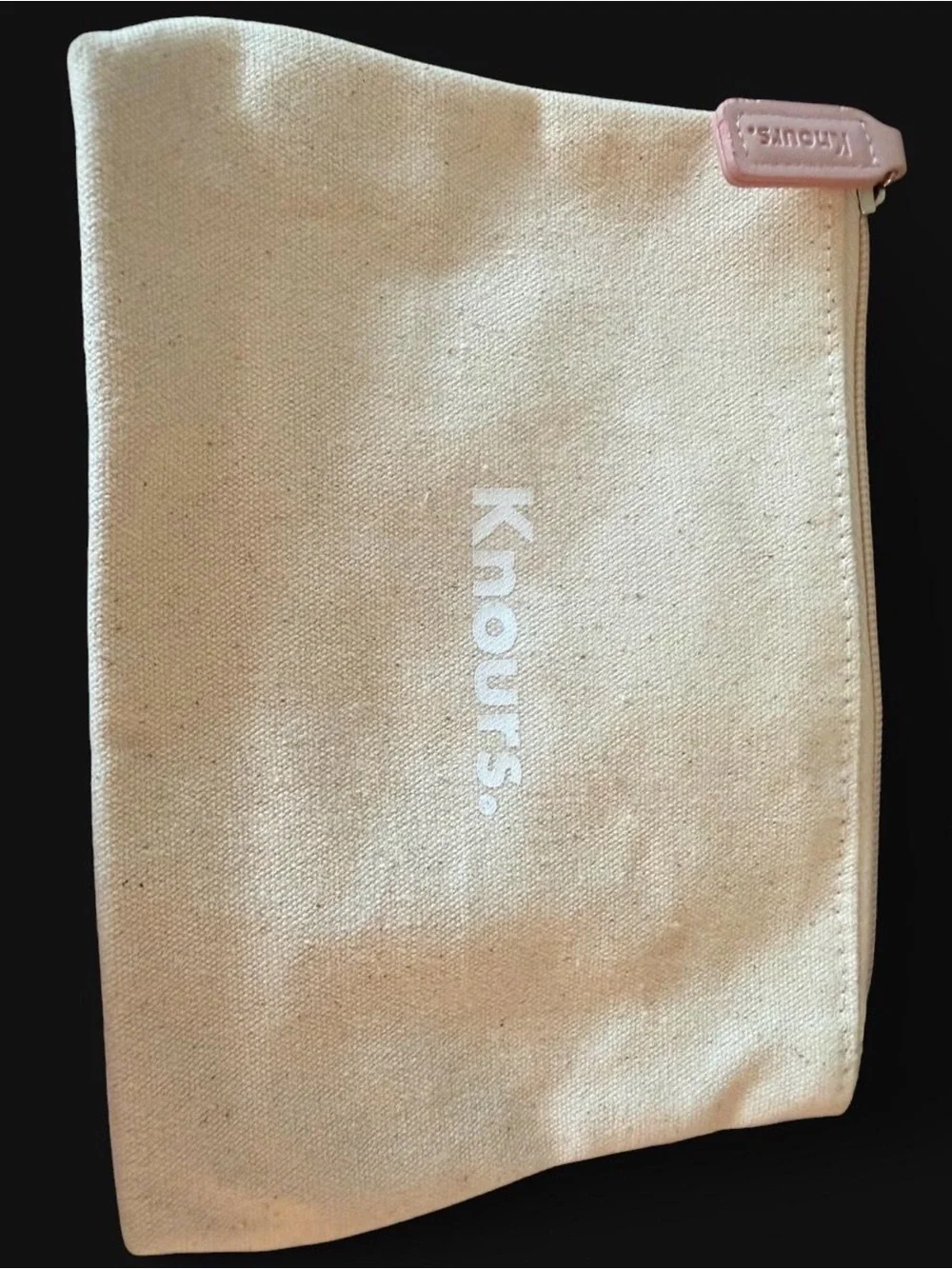 Knours Beige Canvas Pouch with Pink Zip Pull